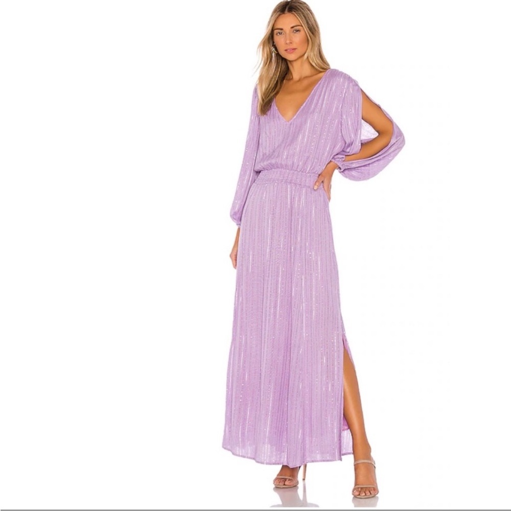 SUNDRESS Laura‎ Maxi Dress in lavender purple with stripe sequin detail XS/S